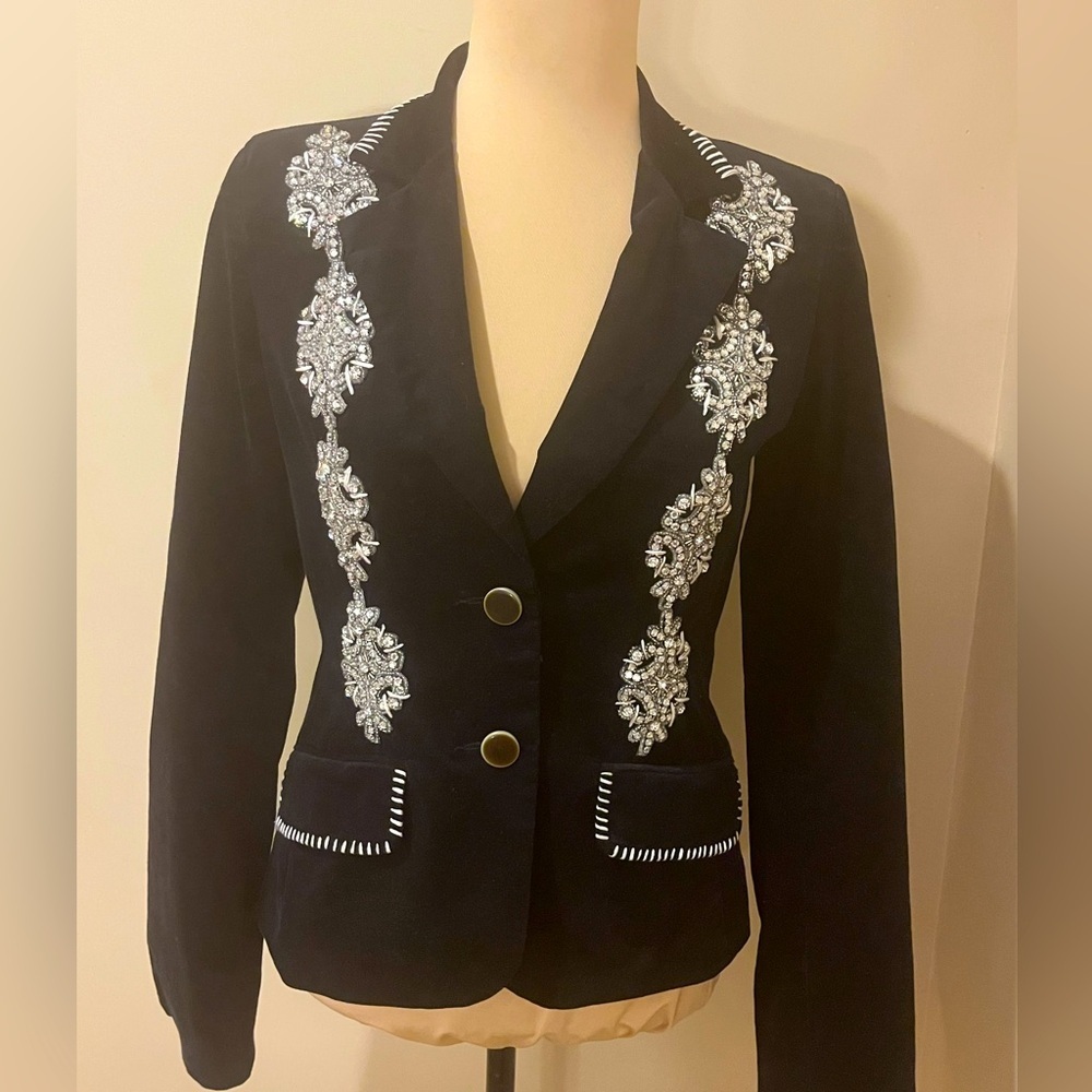 Spy Zone Exchange Velvet Elegant Black Embellished Women's Jacket, Size Small